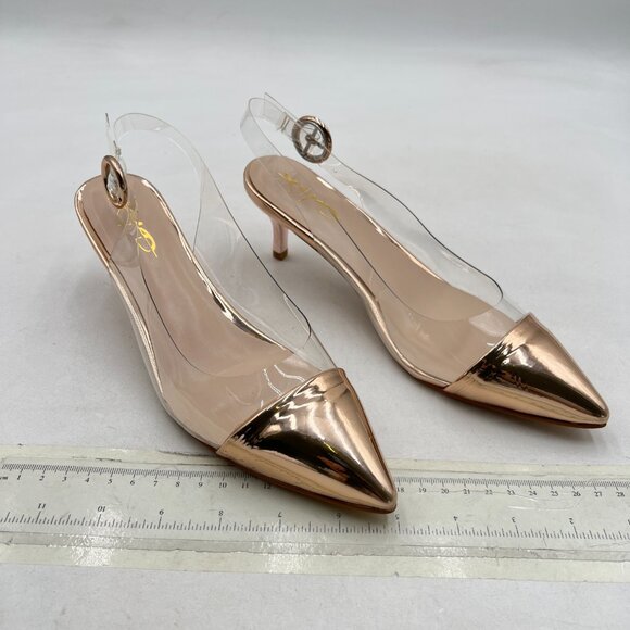 XYD Champagne Transparent Slingback Kitten Heels Pumps Pointed Toe PVC Sandals - Picture 5 of 9